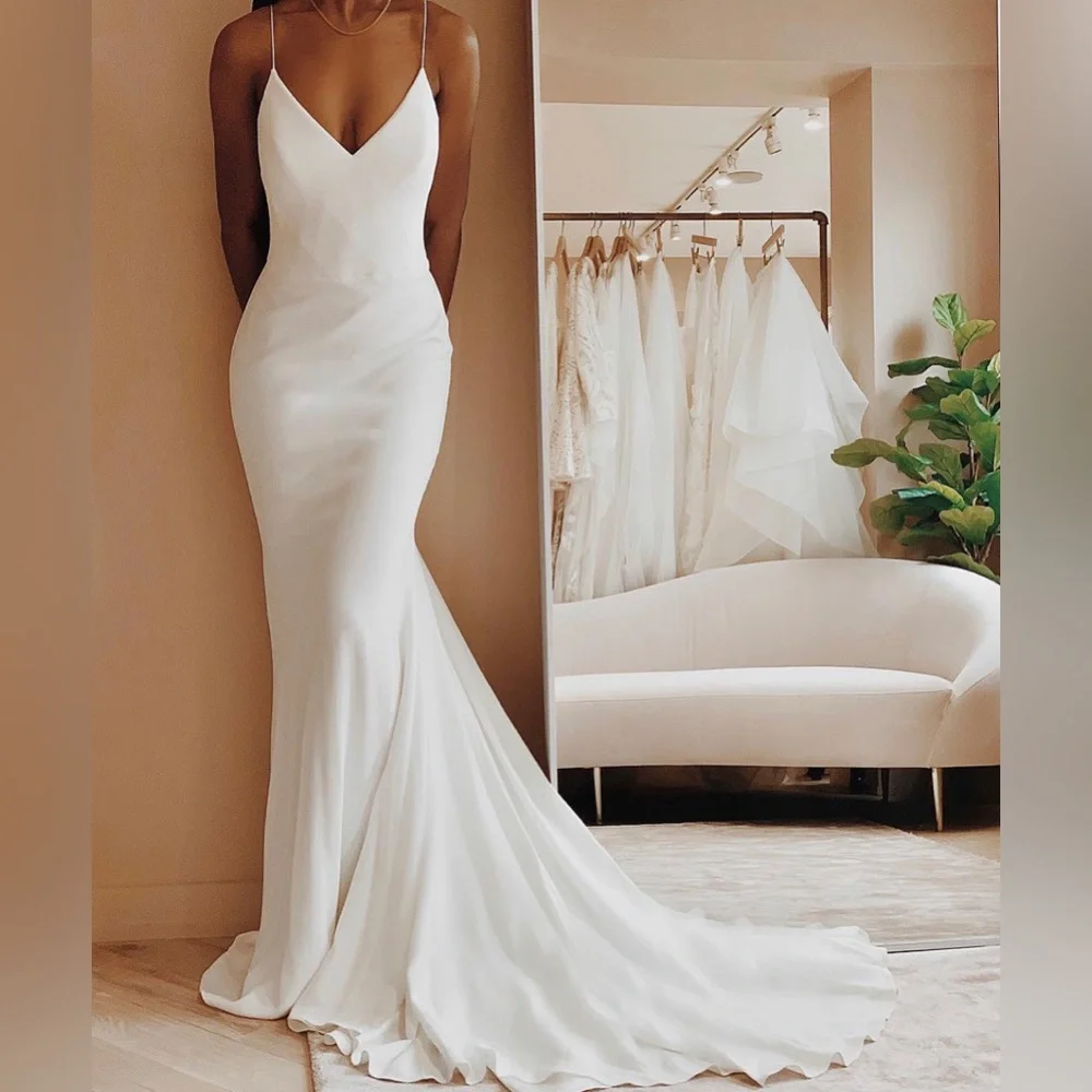 Simple Open Back Fit and Flare Wedding Dress - Picture 13 of 14